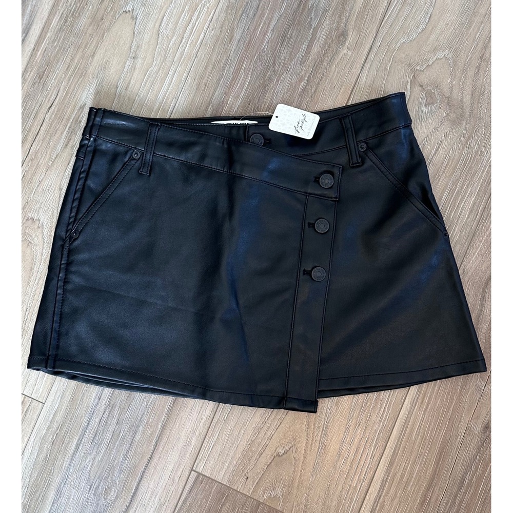 Free People We The Free Black Vegan Leather Asymmetrical Skirt Biker Grunge Chic